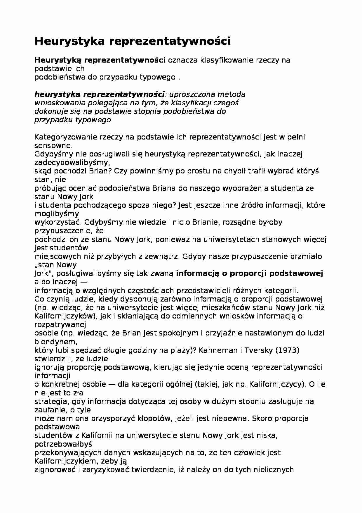 Heurystyka reprezentatywności - wykład - strona 1