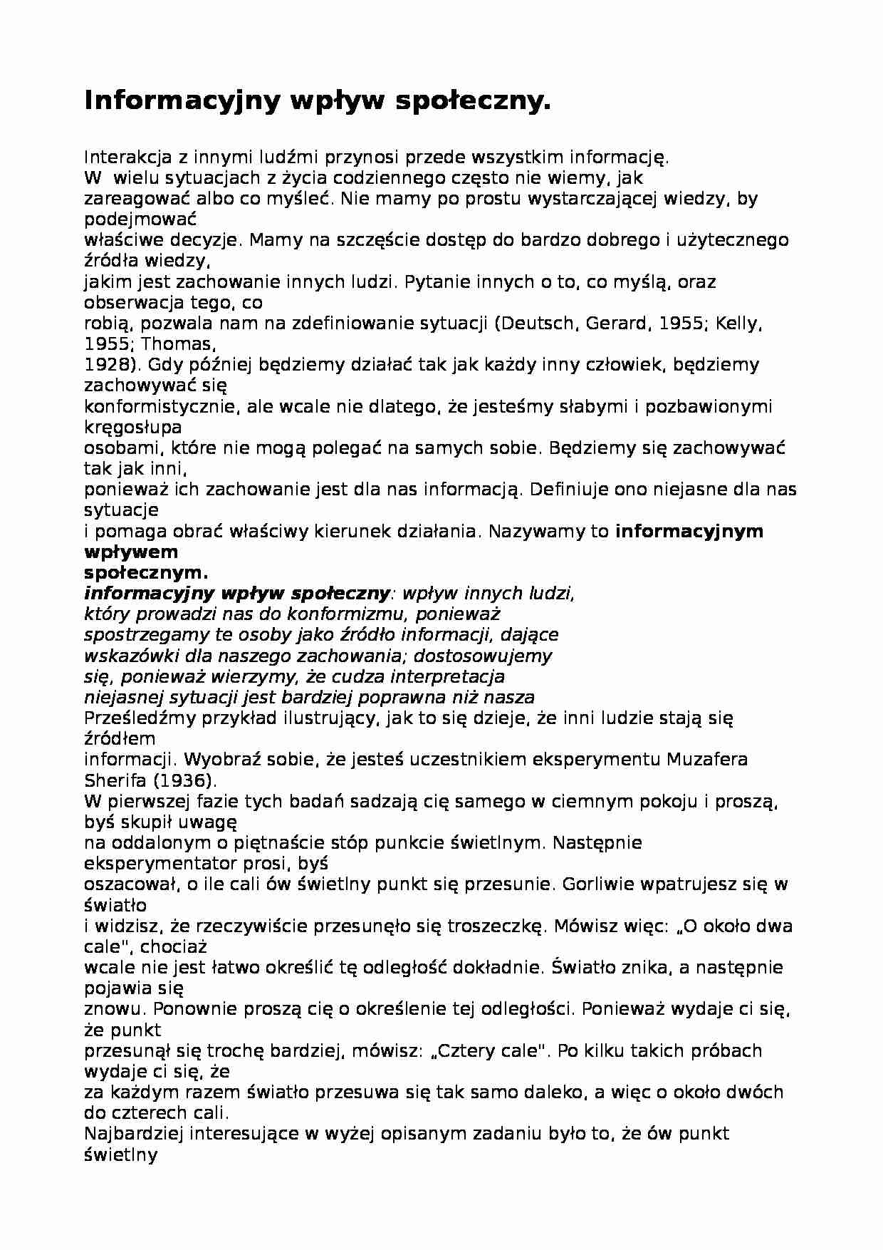 Informacyjny wpływ społeczny - opracowanie - strona 1