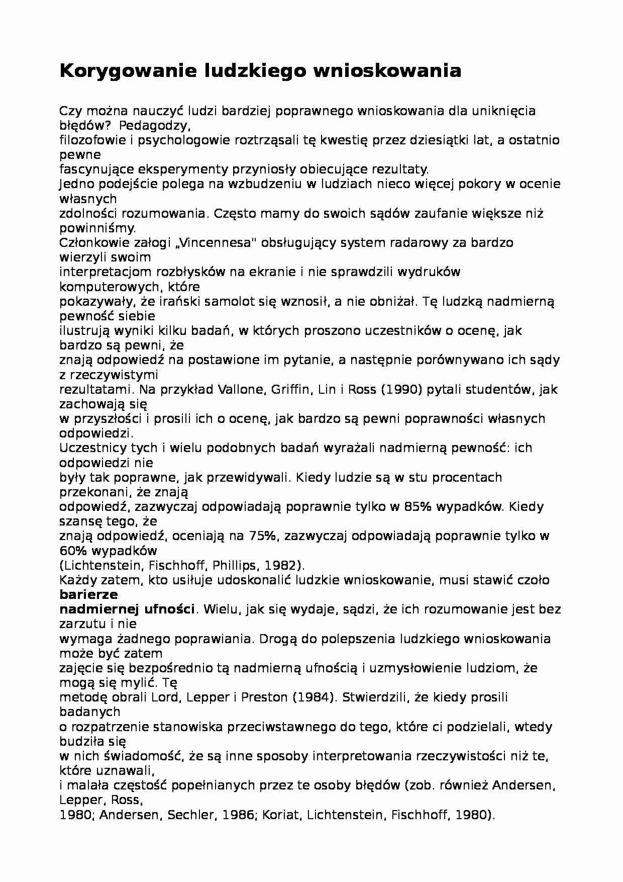 Korygowanie ludzkiego wnioskowania - wykład - strona 1