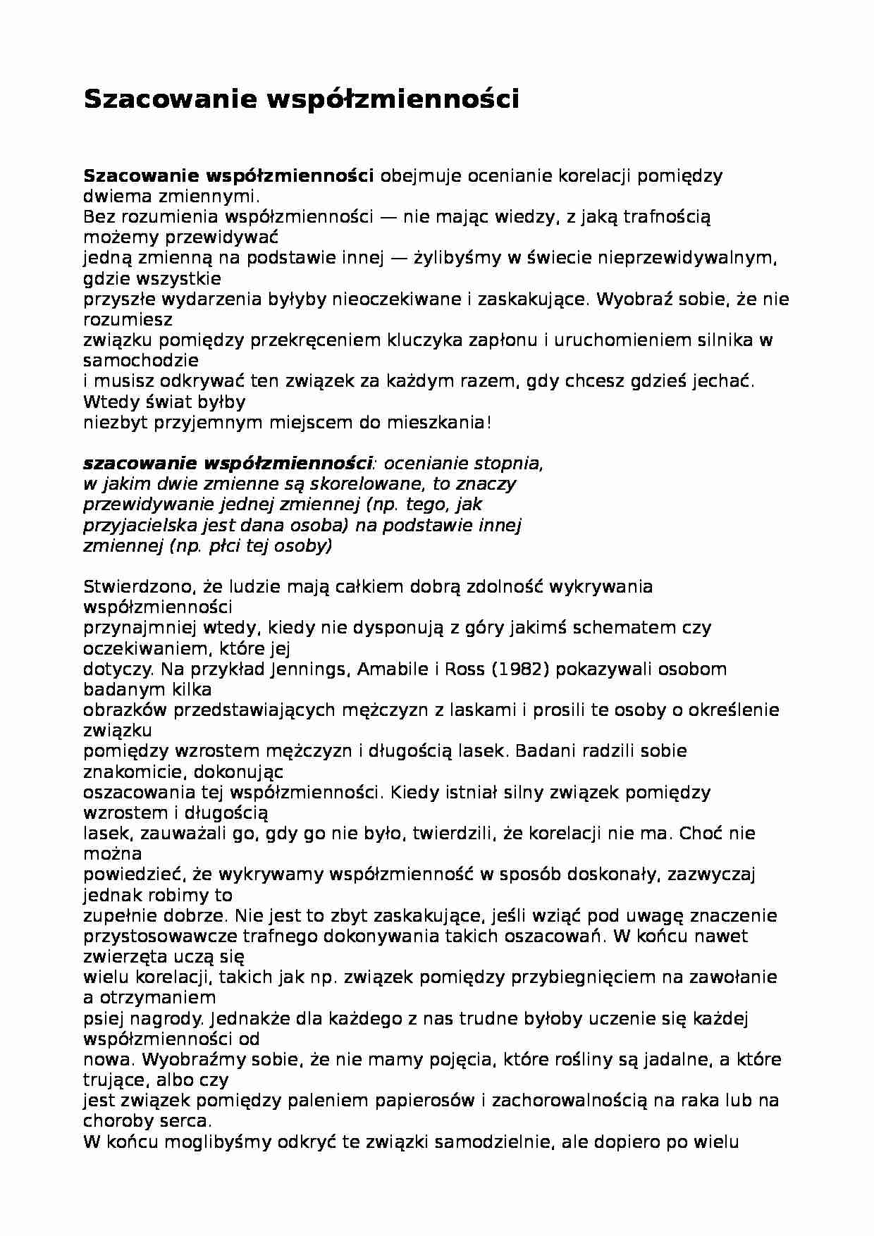 Szacowanie współzmienności - opracowanie - strona 1