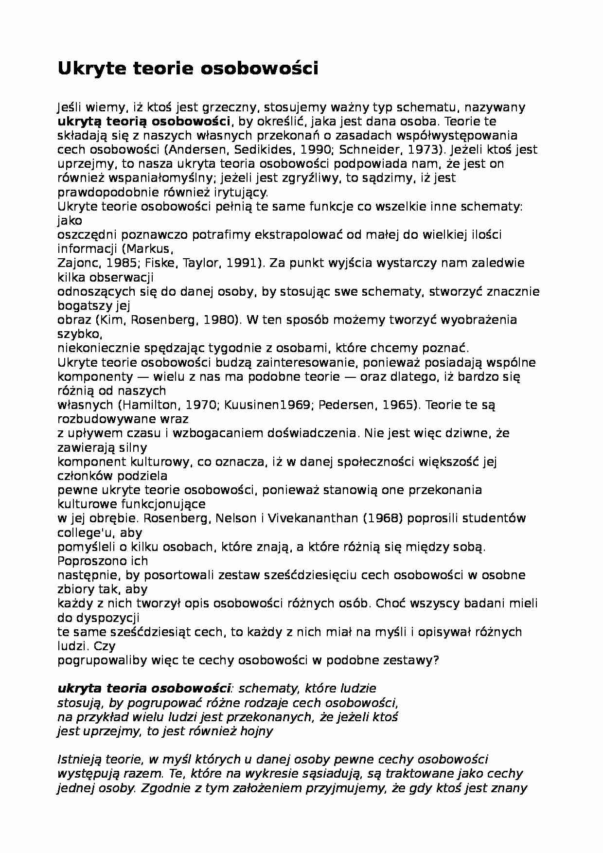 Ukryte teorie osobowości - wykład - strona 1