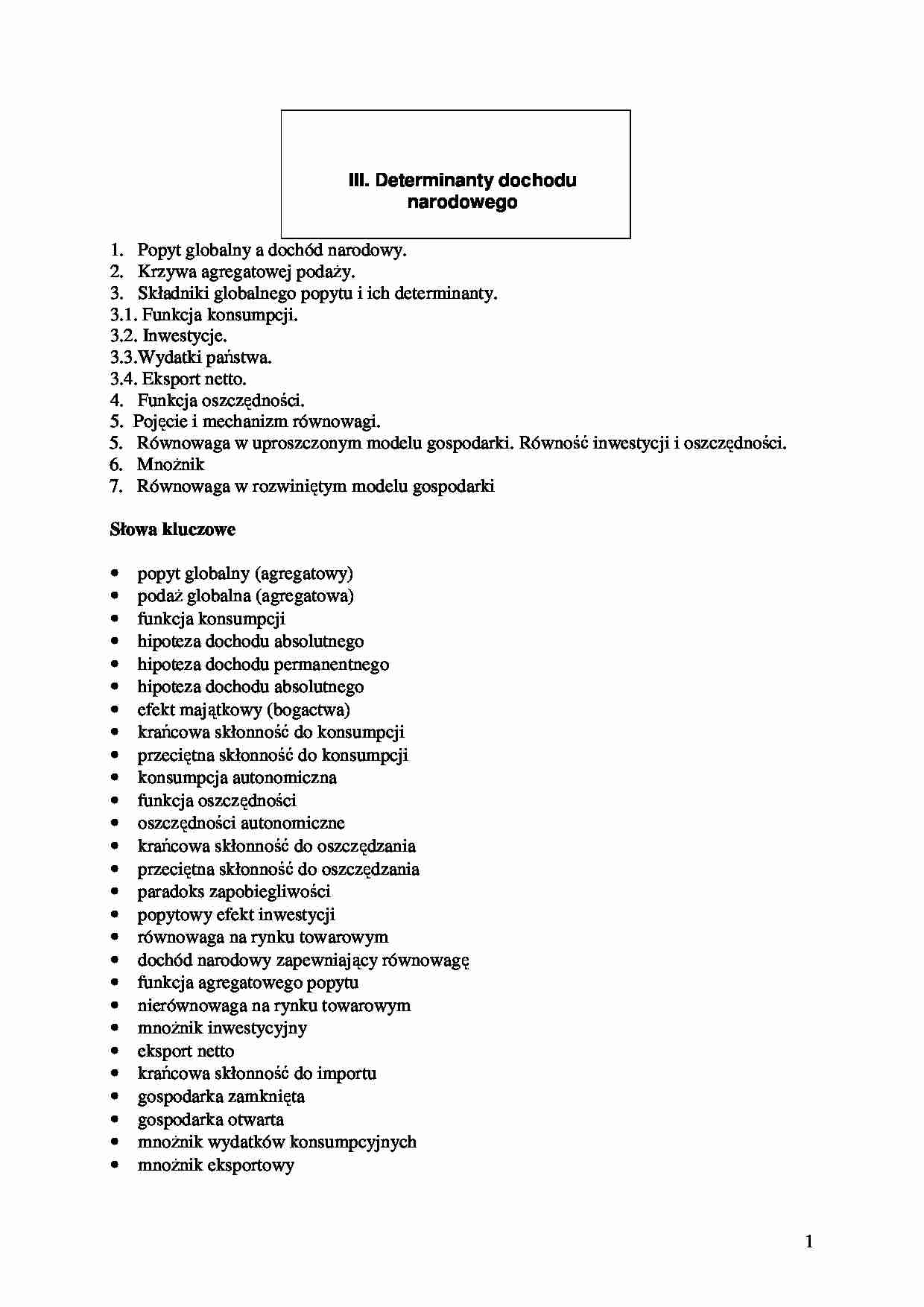 Determinanty dochodu narodowego - opracowanie - strona 1