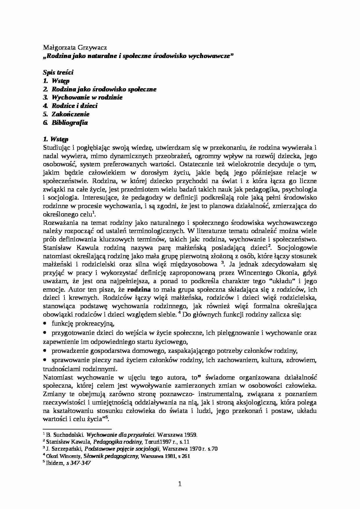 Rodzina jako naturalne i społeczne środowisko wychowawcze- pedagogika - strona 1