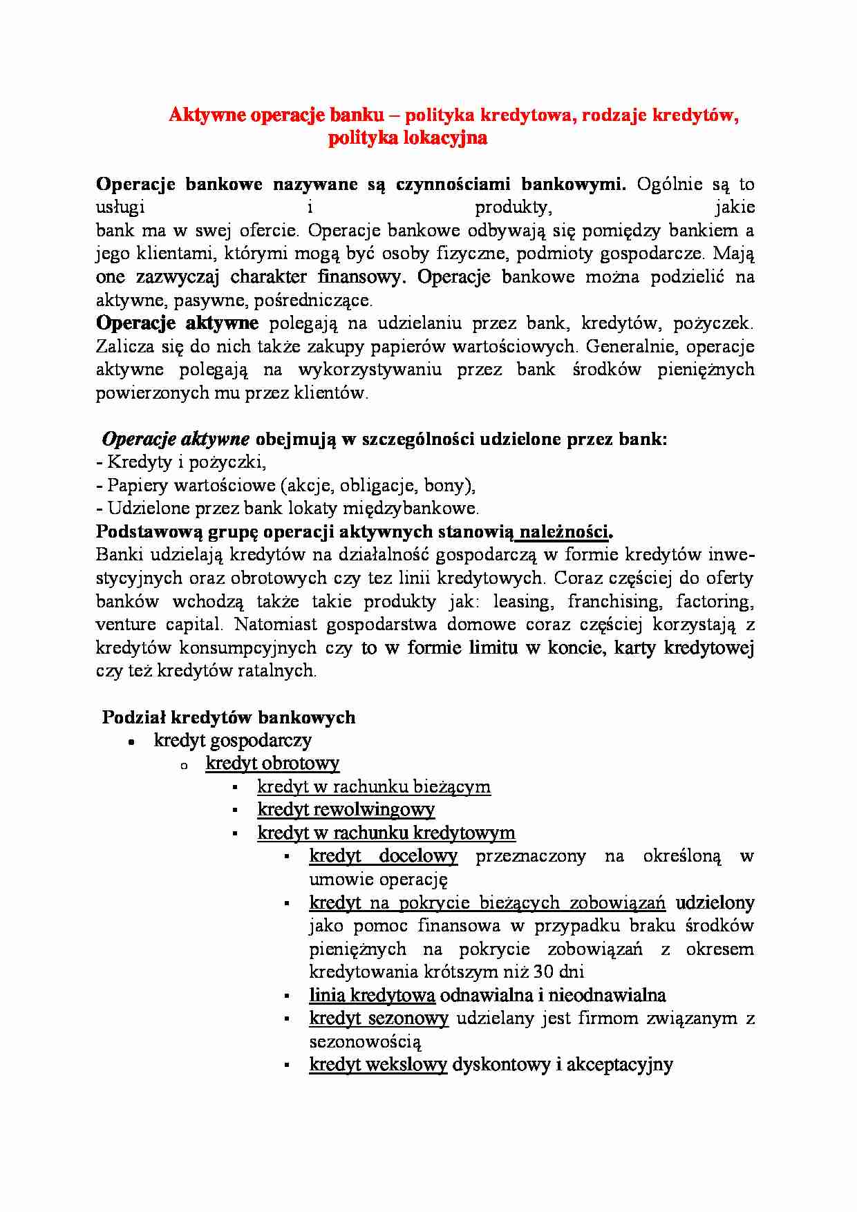 Aktywne operacje banku - wykład - strona 1