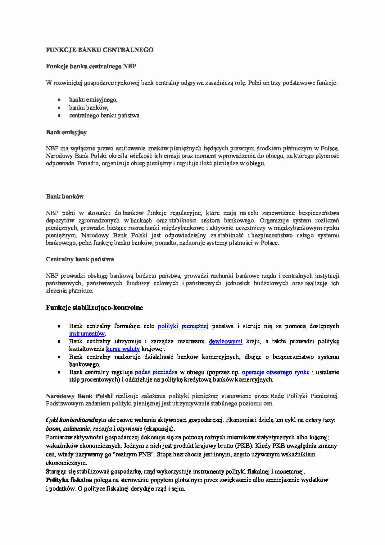 Funkcje banku centralnego - wykład - strona 1