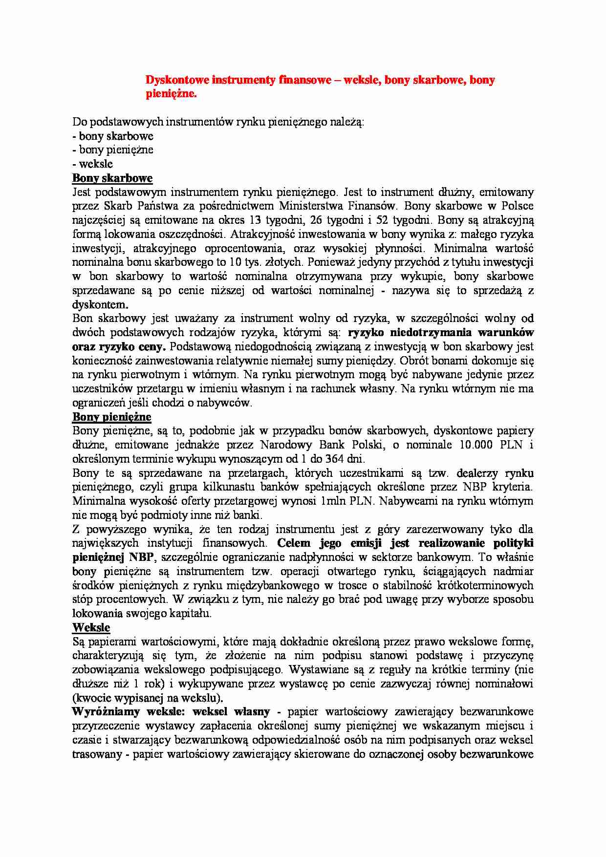 Dyskontowe instrumenty finansowe - wykład - strona 1