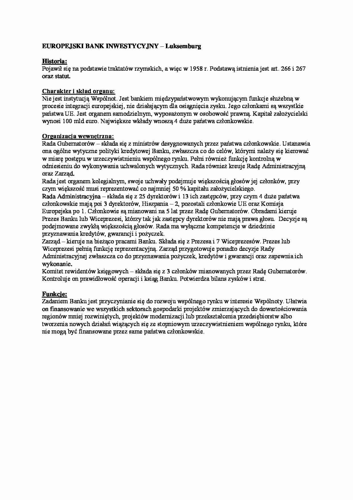 Europejski Bank Inwestycyjny - wykład - strona 1