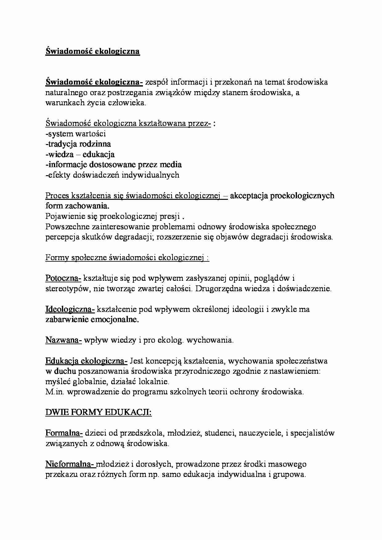 Świadomość ekologiczna - wykład - strona 1