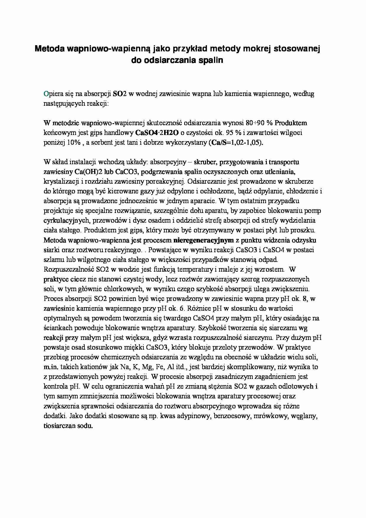 Metoda wapniowo-wapienna odsiarczania spalin - wykład - strona 1