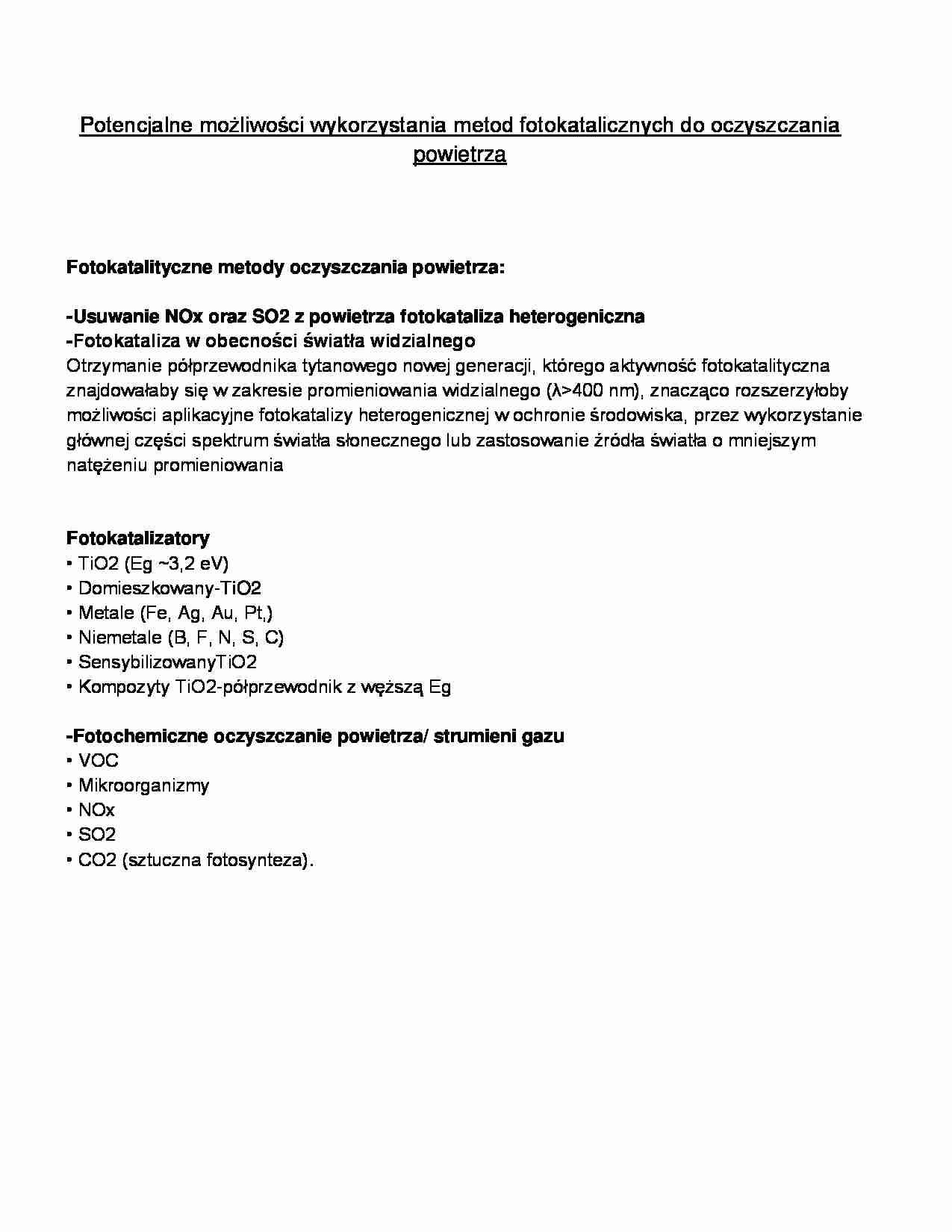 Potencjalne możliwości wykorzystania metod fotokatalicznych - wykład - strona 1