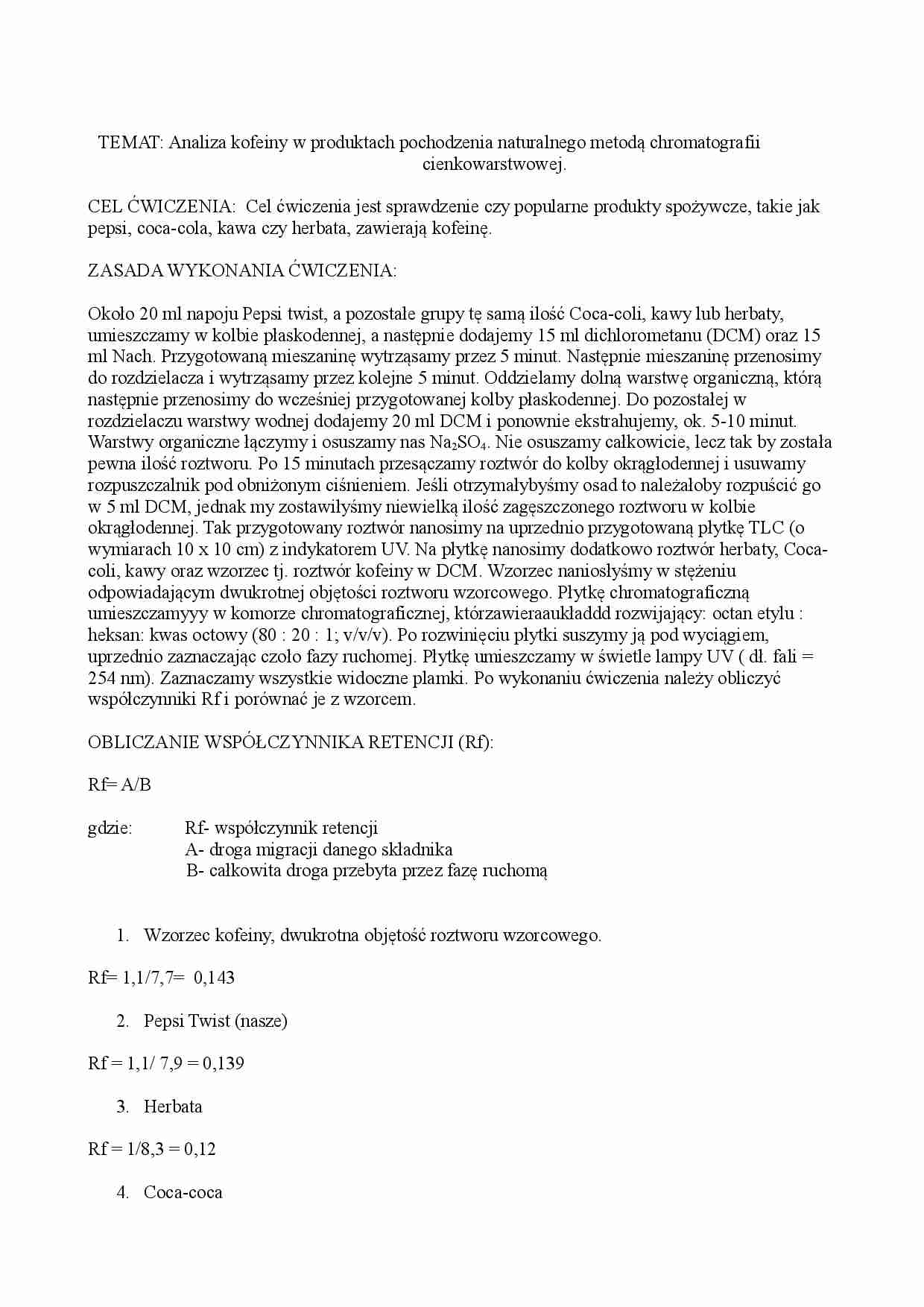 Analiza kofeiny w produktach pochodzenia naturalnego - wykład - strona 1