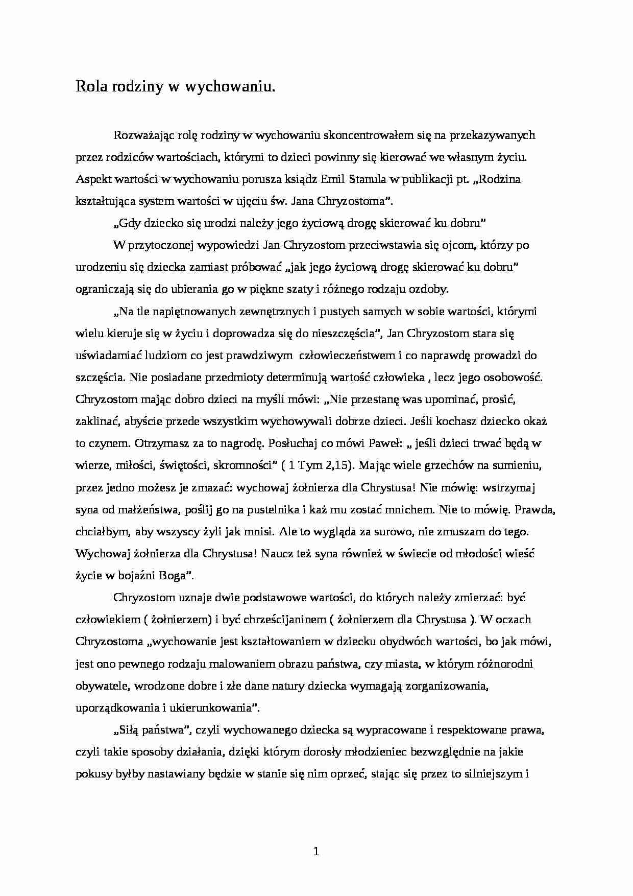 Rola rodziny w wychowaniu- pedagogika - strona 1