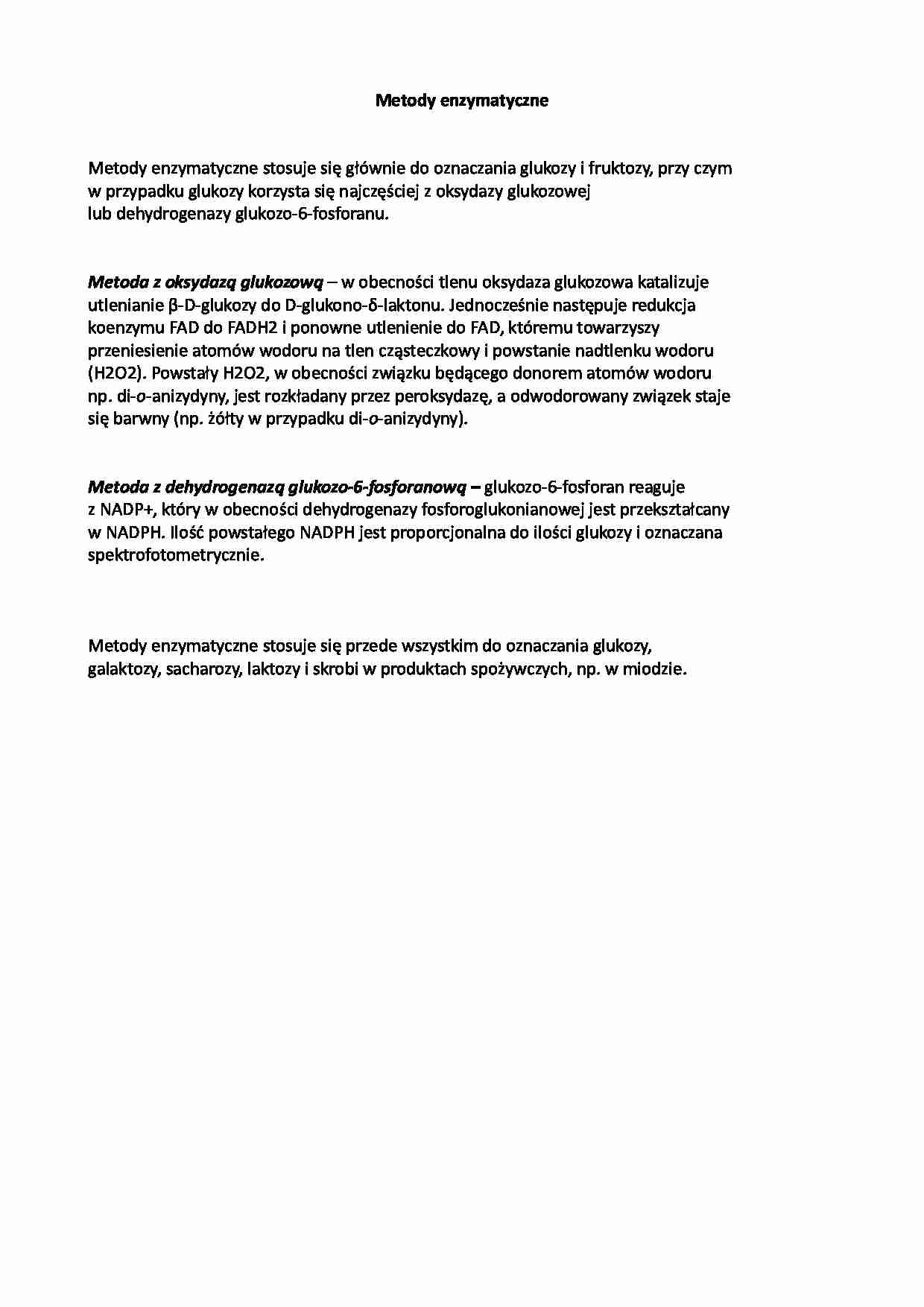 Enzymatyczne metody oznaczanai sacharydów - wykład - strona 1