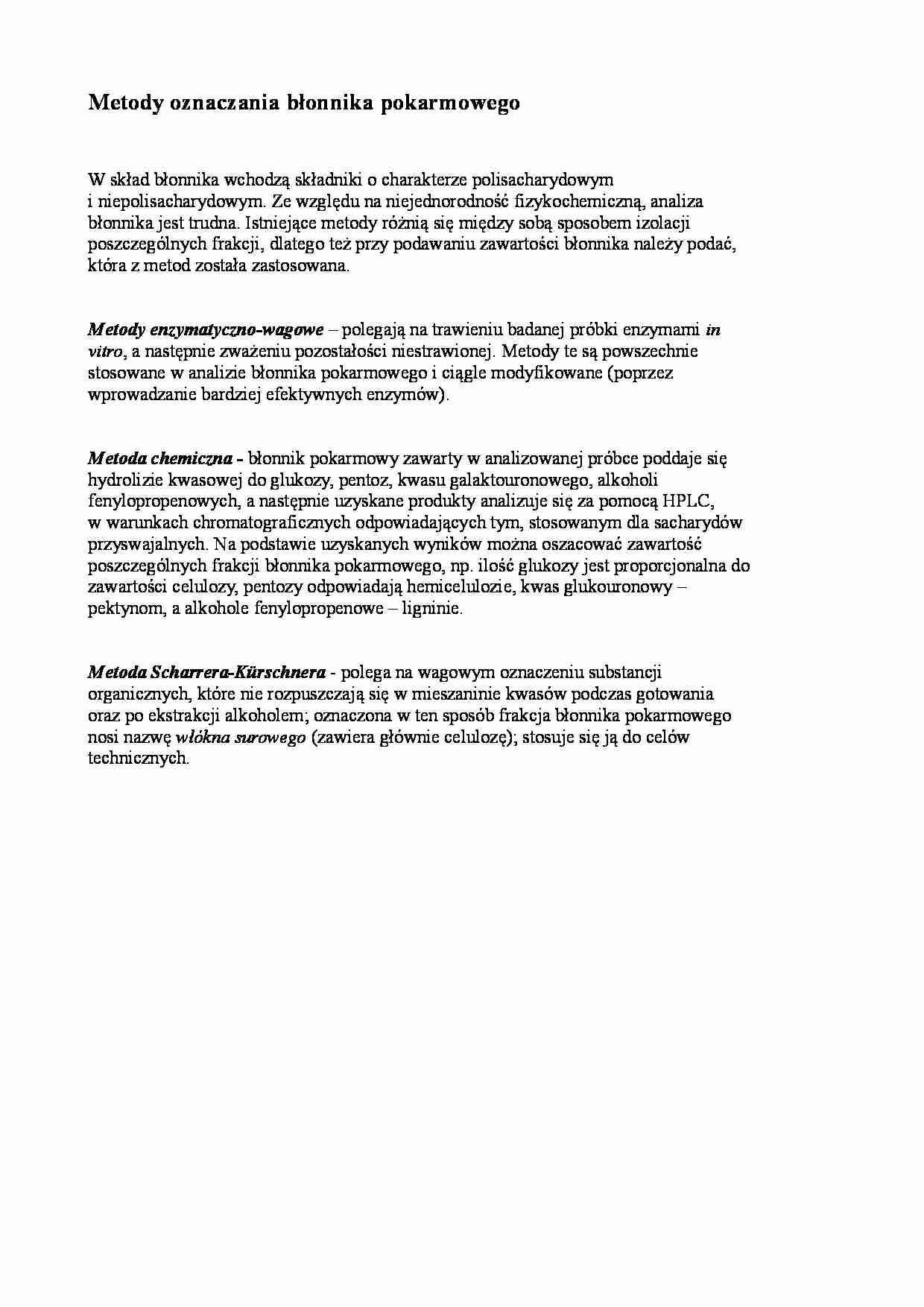 Metody oznaczania błonnika pokarmowego - wykład - strona 1