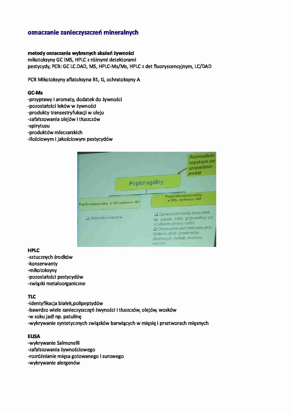 Oznaczanie zanieczyszczeń mineralnych - wykład - strona 1