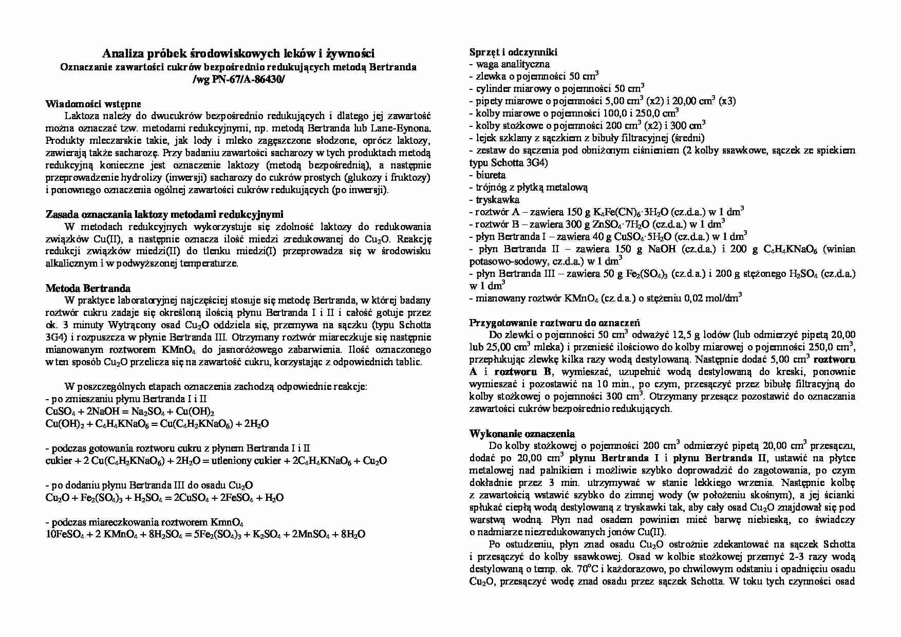 Oznaczanie zawartości cukrów - wykład - strona 1