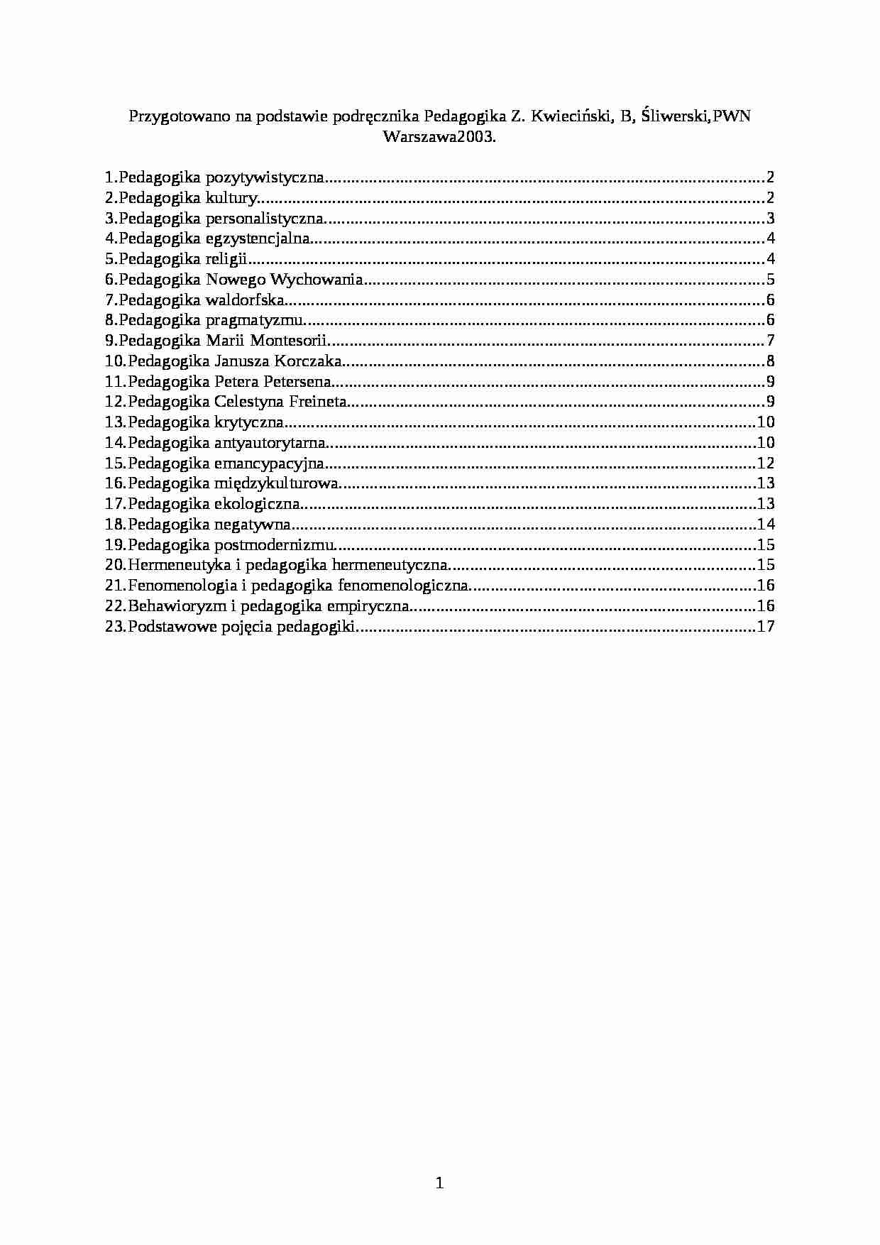 rodzaje Pedagogiki- pedagogika - strona 1