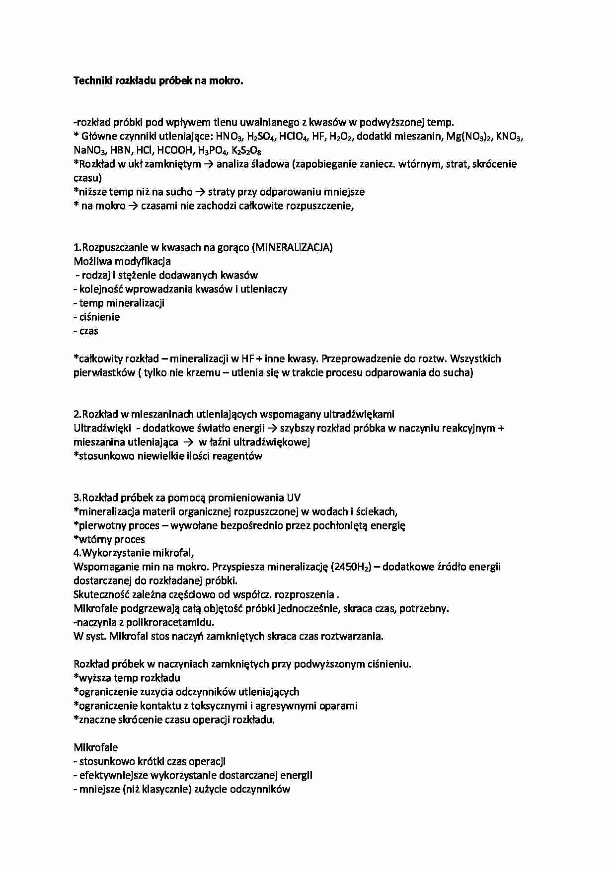 Techniki rozkładu próbek na mokro - wykład - strona 1