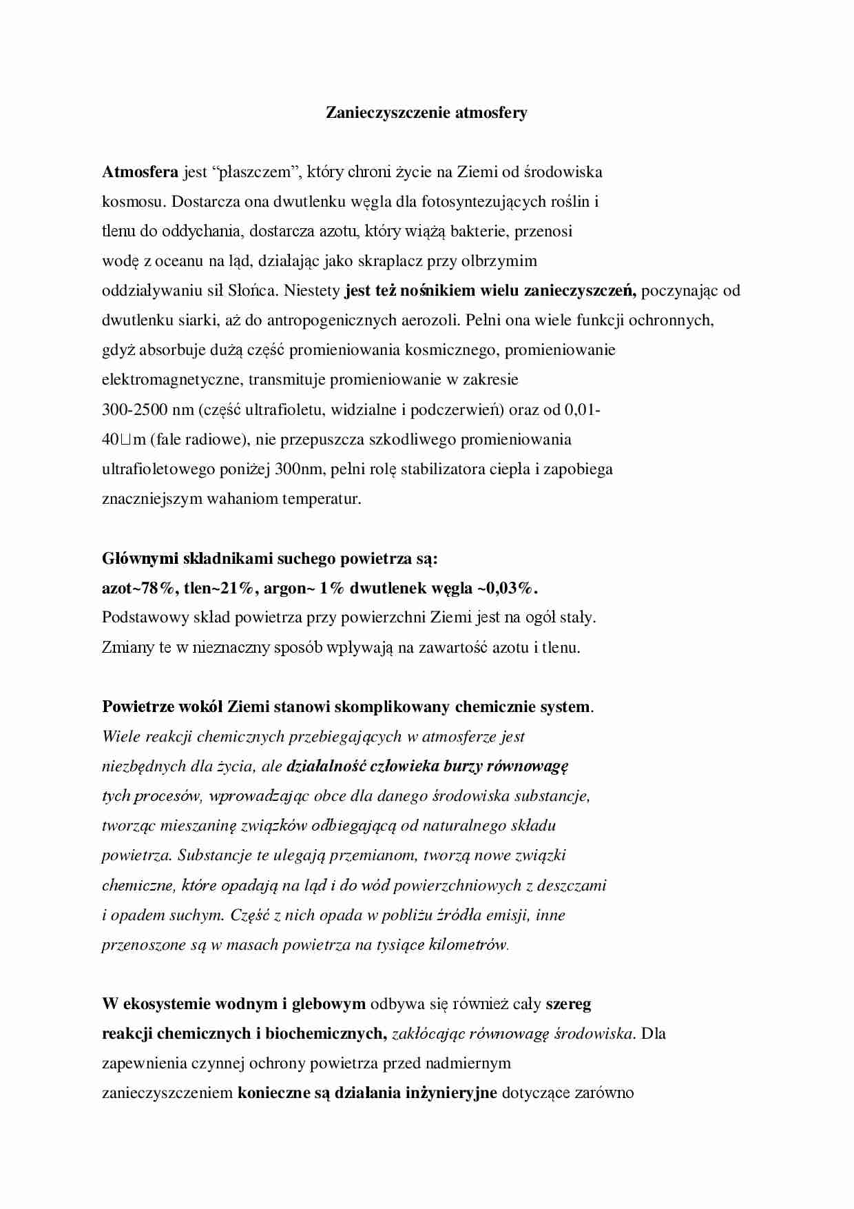 Zanieczyszczenie atmosfery - wykład - strona 1