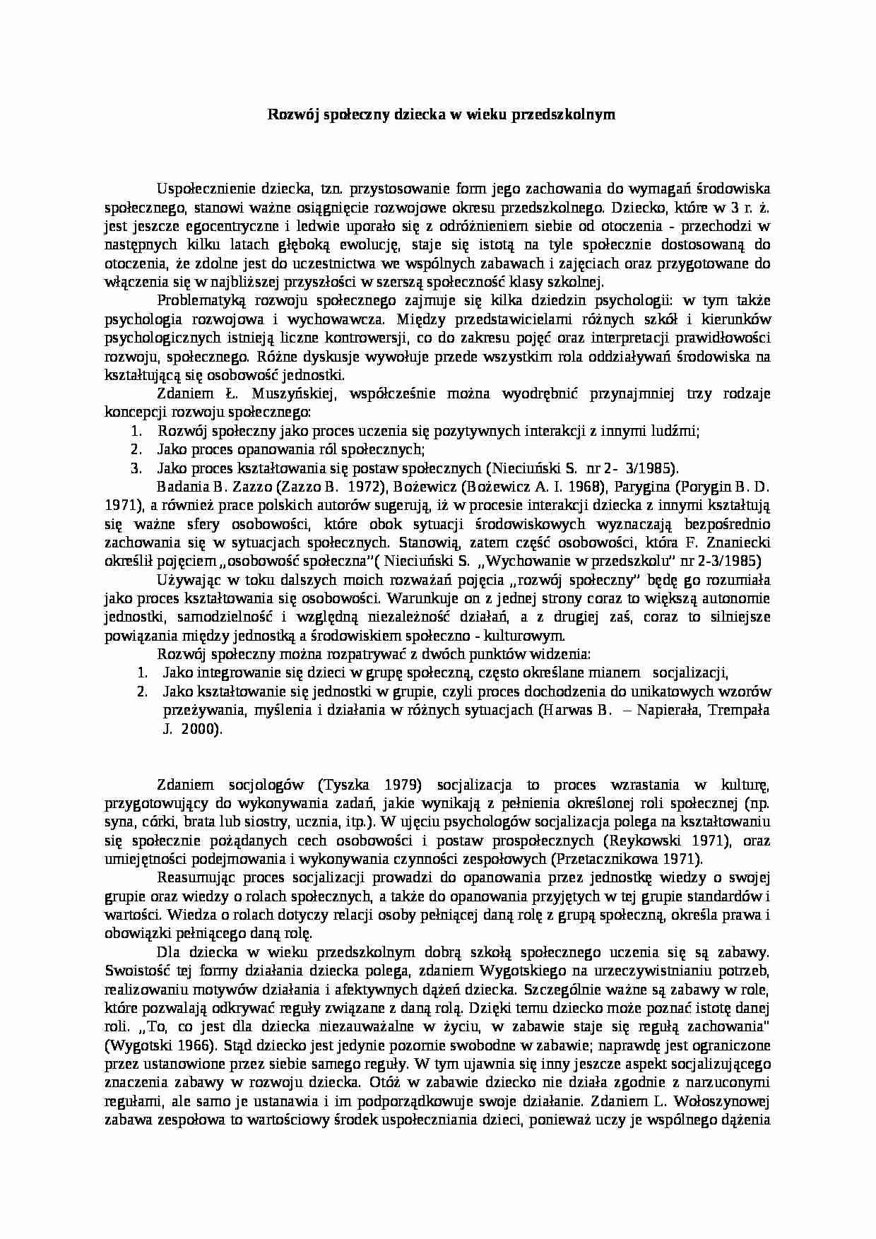 Rozwój społeczny dziecka w wieku przedszkolnym- pedagogika - strona 1