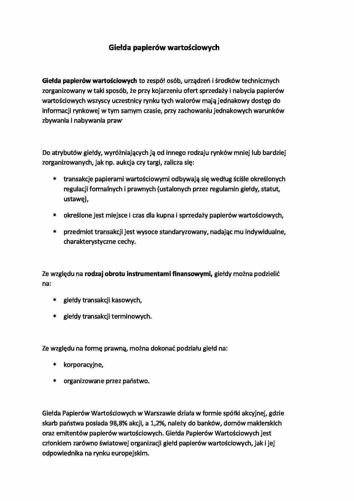 Giełda papierów wartościowych - wykład - strona 1