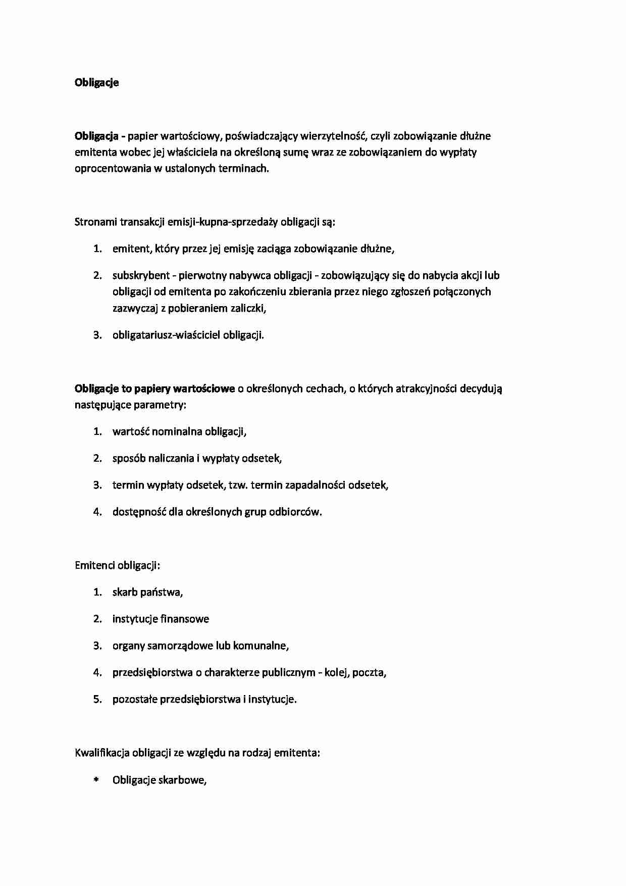 Obligacje - wykład - Papier wartościowy - strona 1