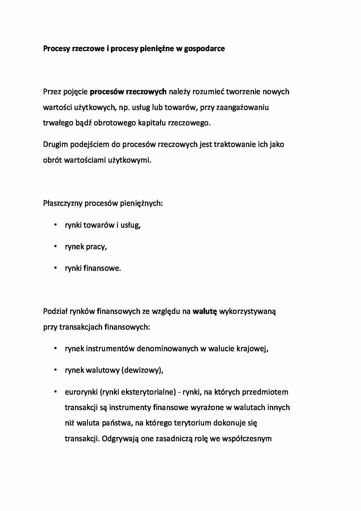 Procesy rzeczowe i procesy pieniężne w gospodarce - wykład - strona 1