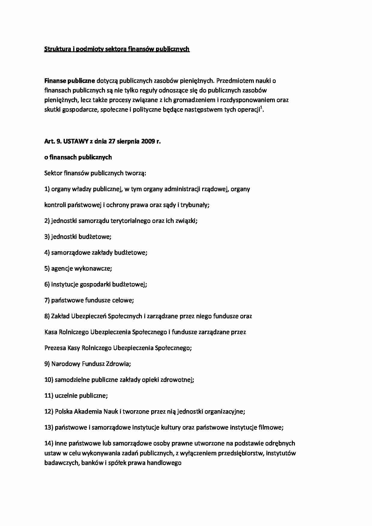 Struktura i podmioty sektora finansów publicznych - wykład - strona 1