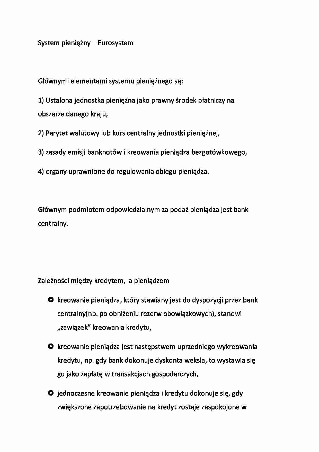 System pieniężny – Eurosystem - wykład - strona 1