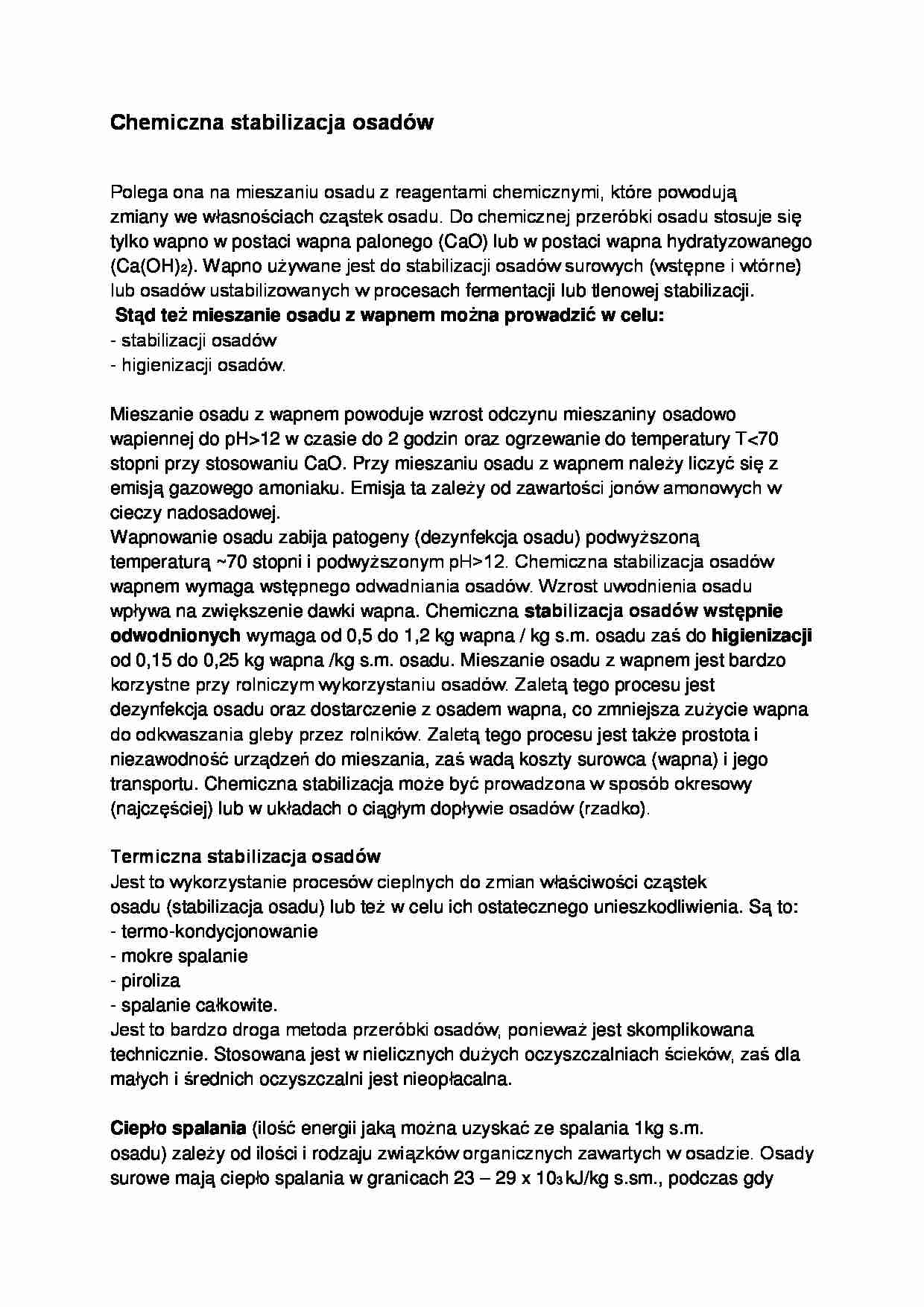 Chemiczna stabilizacja osadów - wykład - strona 1