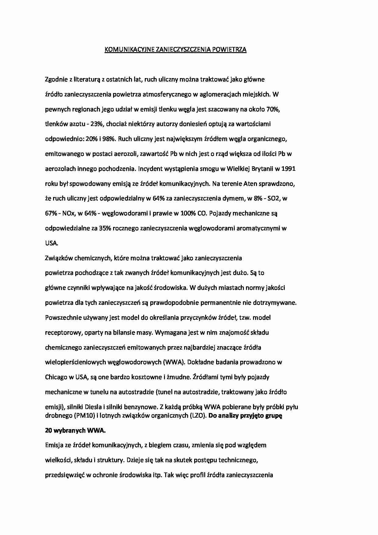 Komunikacyjne zanieczyszczenia powietrza - wykład - strona 1