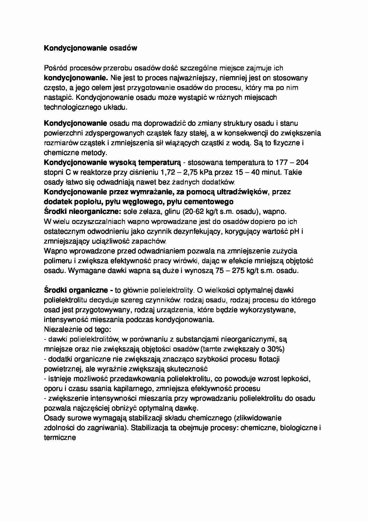 Kondycjonowanie osadów - wykład - strona 1