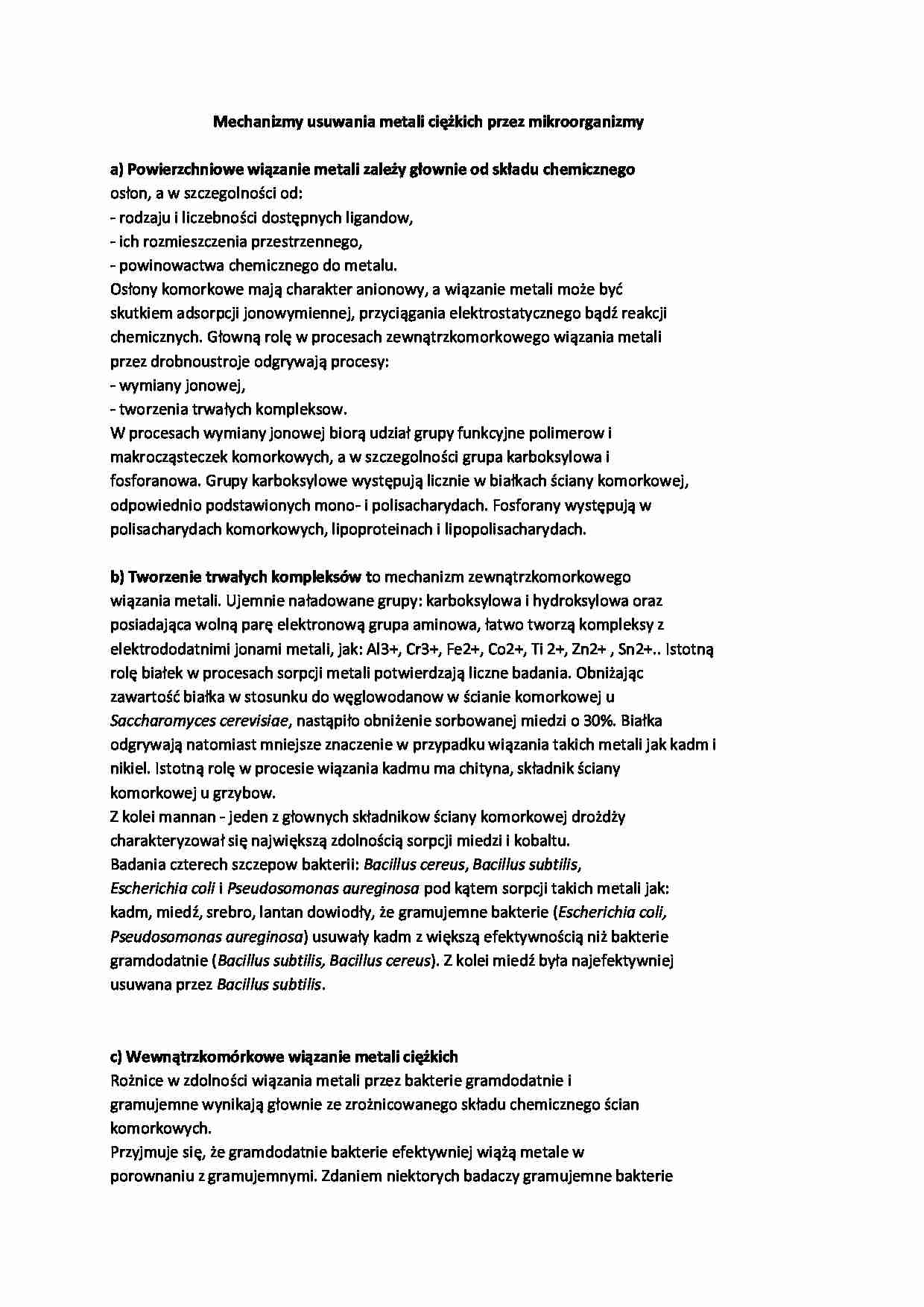 Mechanizmy usuwania metali ciężkich - wykład - strona 1