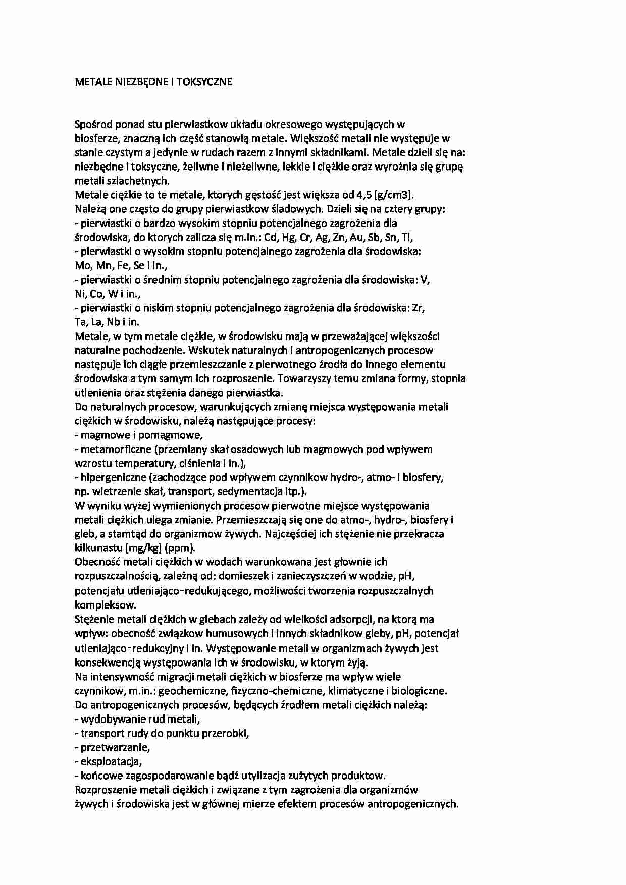 Metale niezbędne i toksyczne - wykład - strona 1