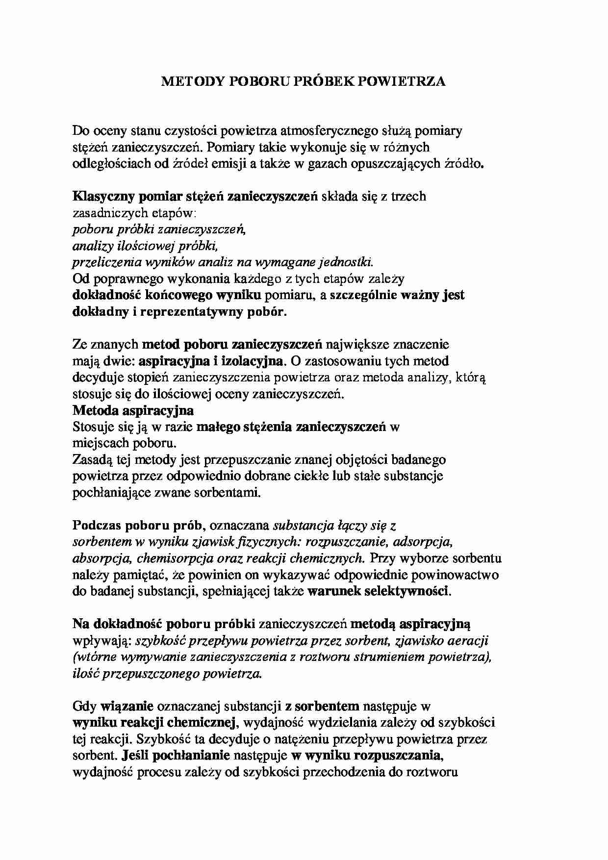 Metody poboru próbek powietrza - wykład - strona 1