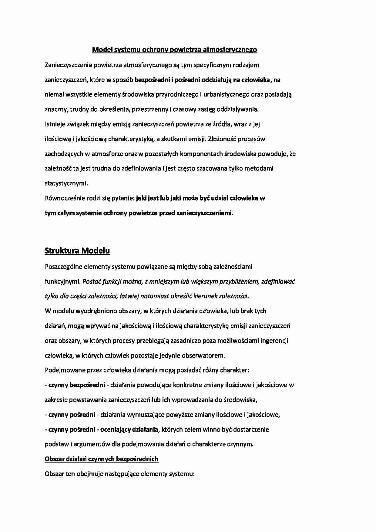 Model systemu ochrony powietrza atmosferycznego - wykład - strona 1