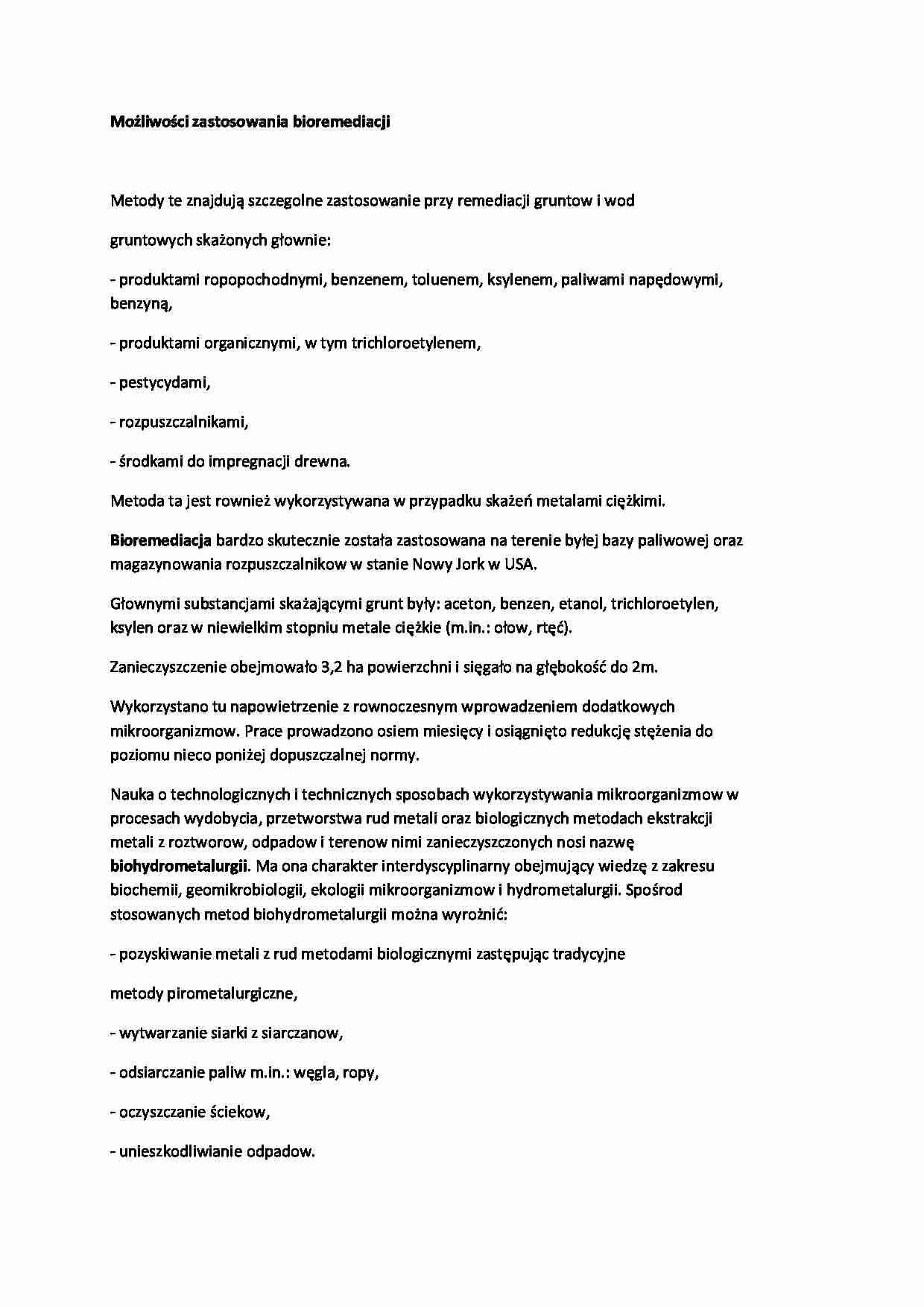 Możliwości zastosowania bioremediacji - opracowanie - strona 1
