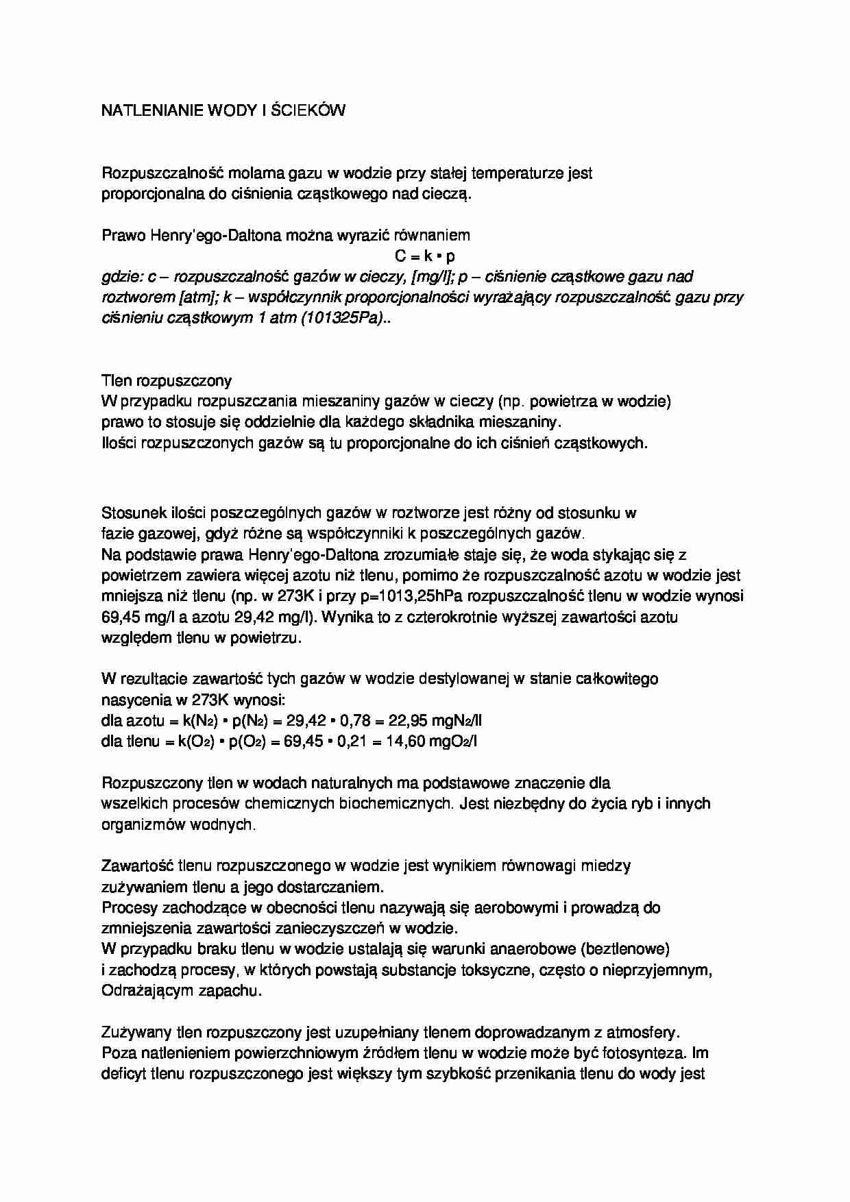 Natlenianie wody i ścieków - wykład - strona 1