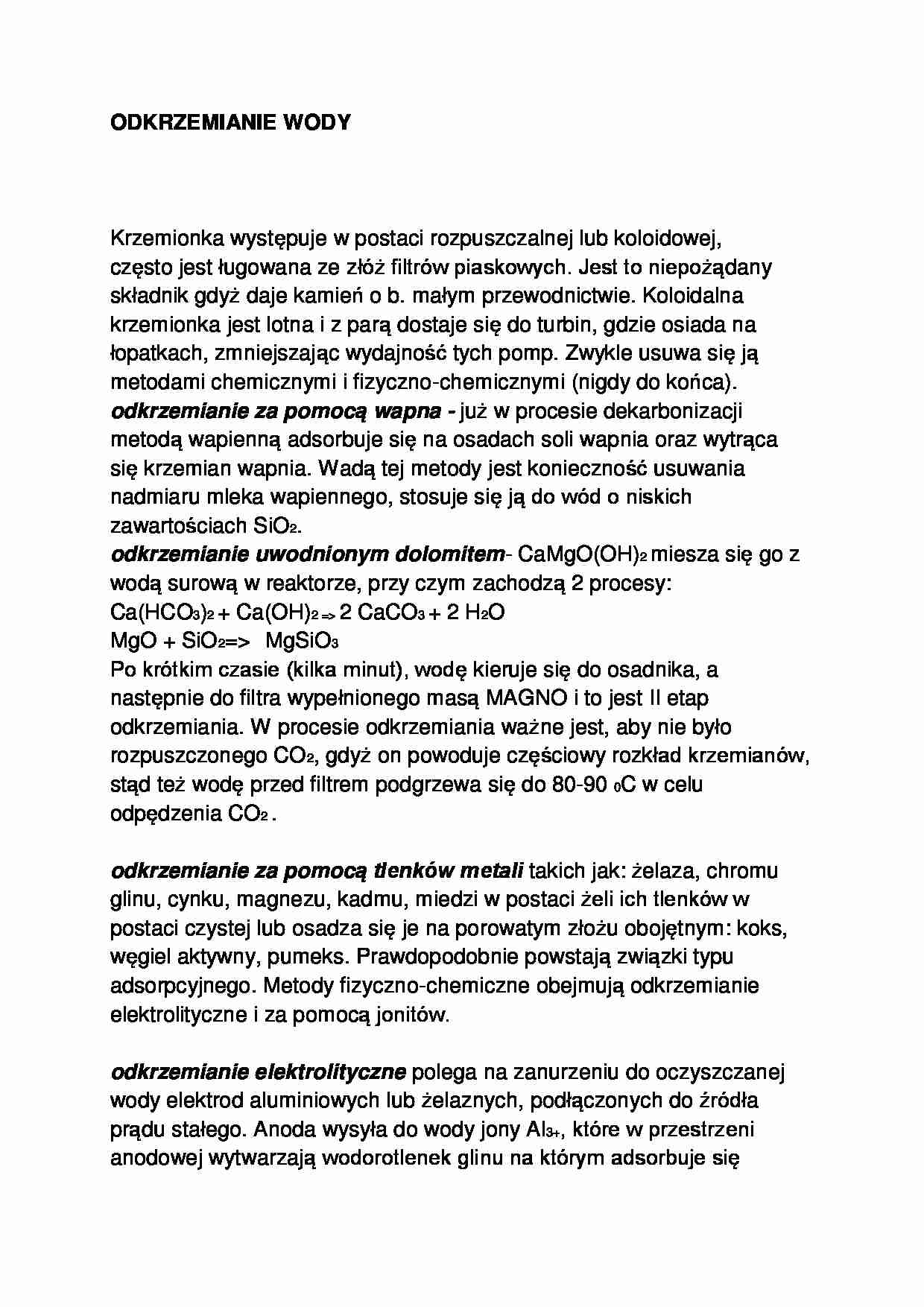 Odkrzemianie wody - wykład - strona 1