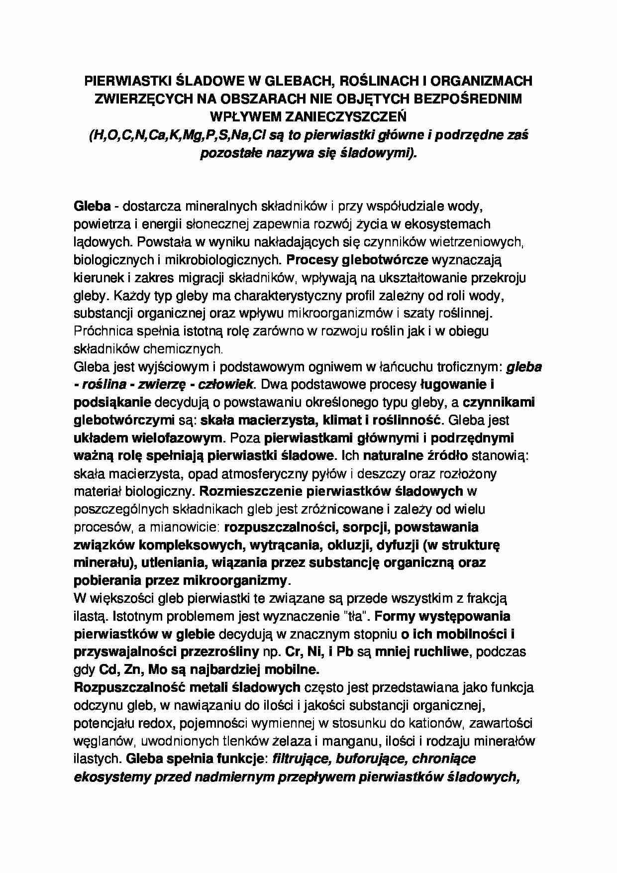 Pierwiastki śladowe w glebach - wykład - strona 1