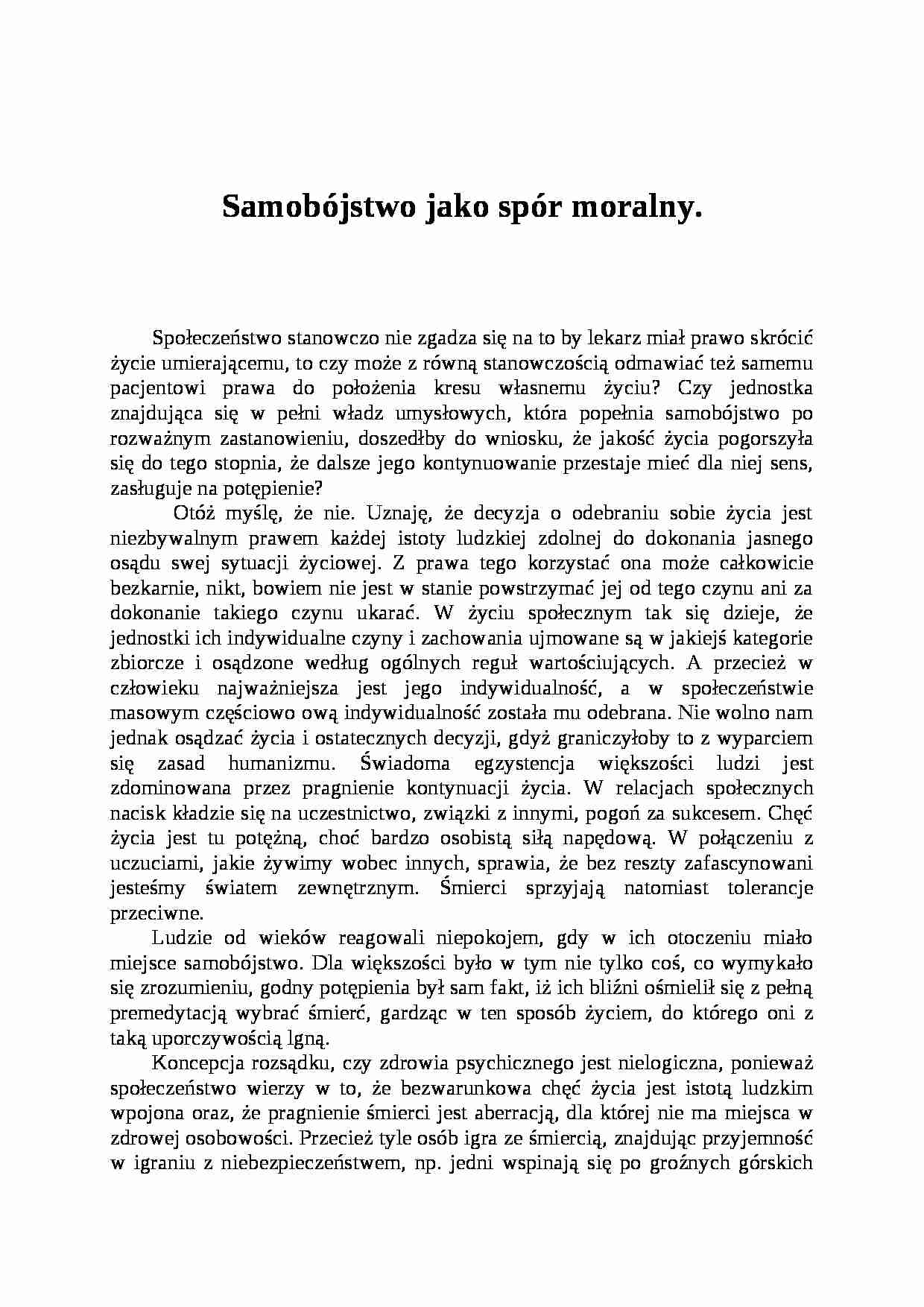 Samobójstwo jako spór moralny- pedagogika - strona 1