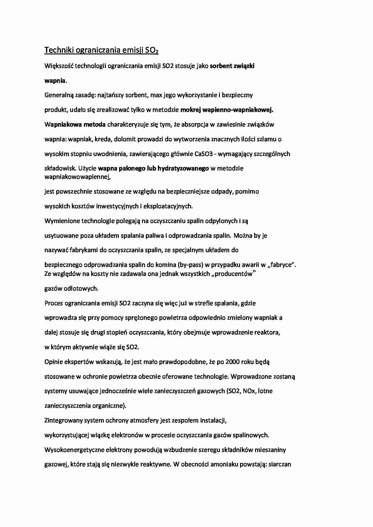 Techniki ograniczania emisji SO2 - wykład - strona 1