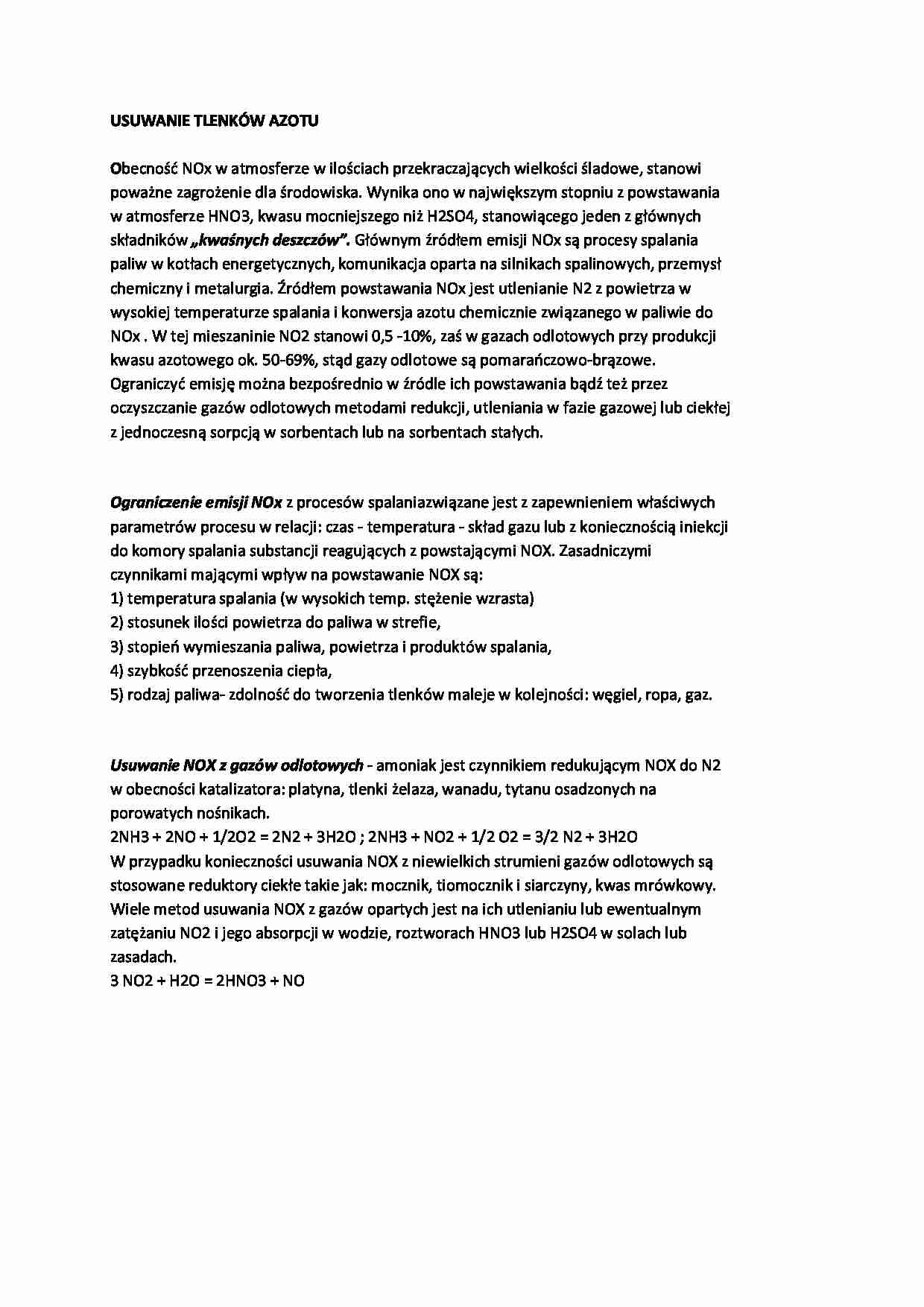 Usuwanie tlenków azotu - opracowanie - strona 1