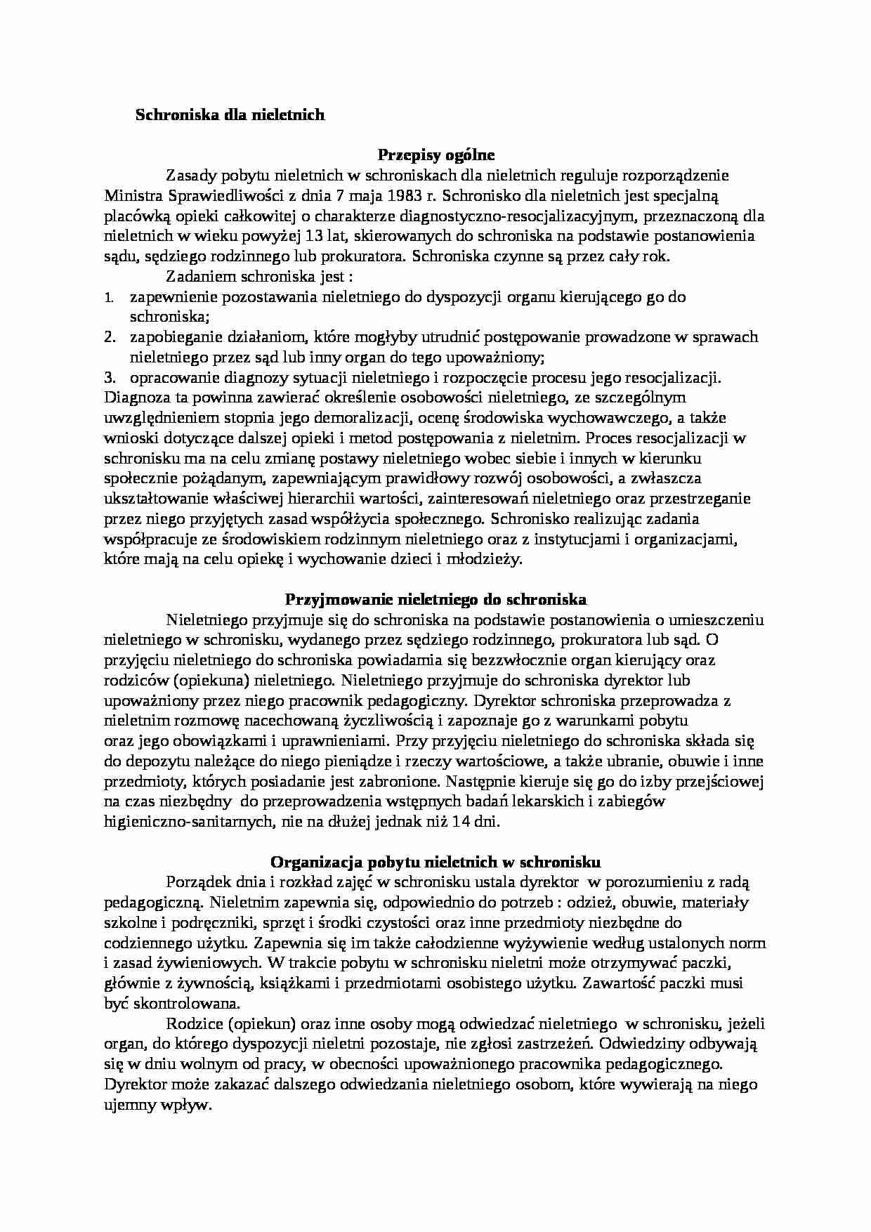 Schroniska dla nieletnich- pedagogika - strona 1