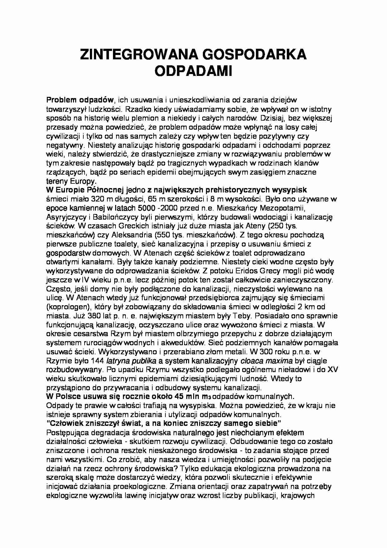 Zintegrowana gospodarka odpadami - wykład - strona 1