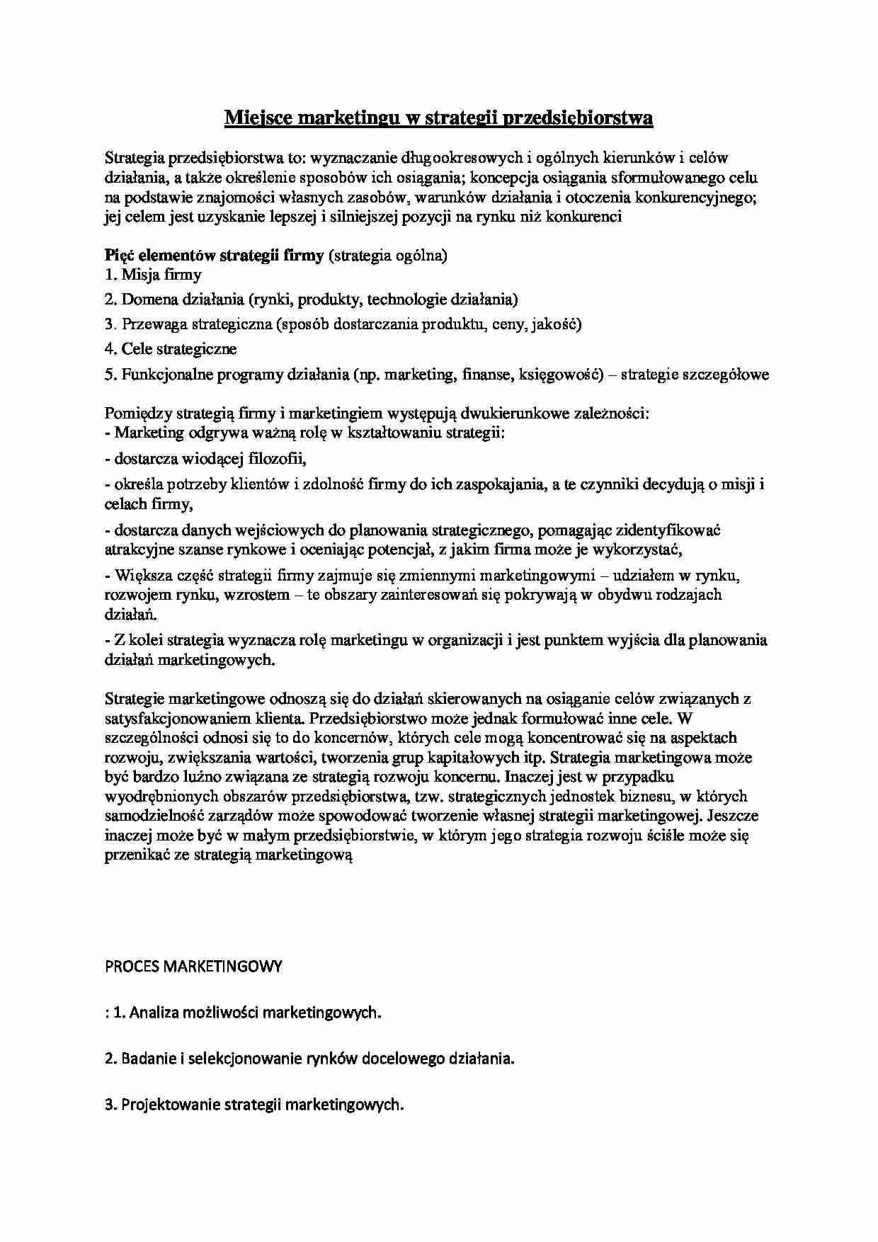 Miejsce marketingu w strategii przedsiębiorstwa - wykład - strona 1
