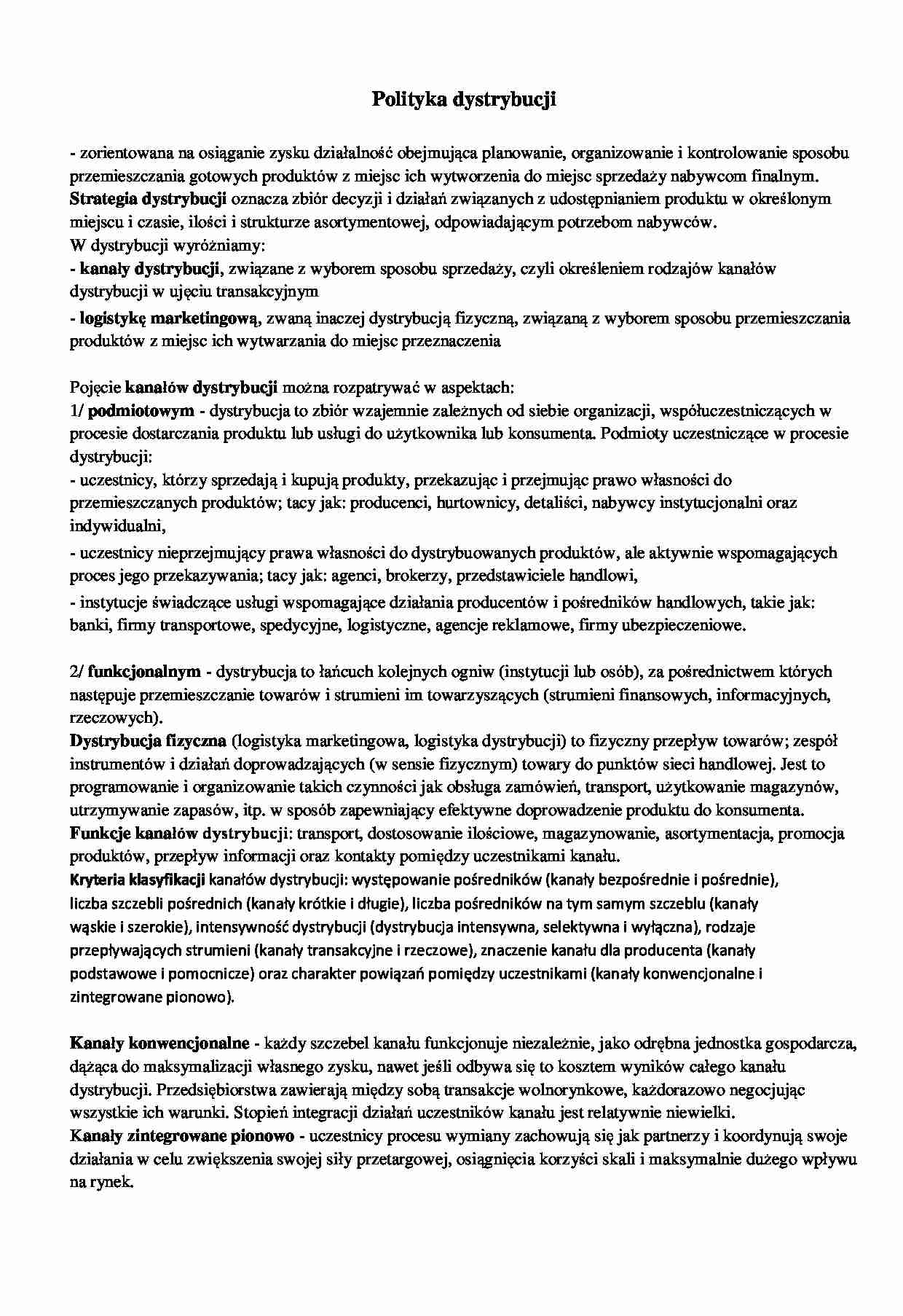 Polityka dystrybucji - wykład - strona 1