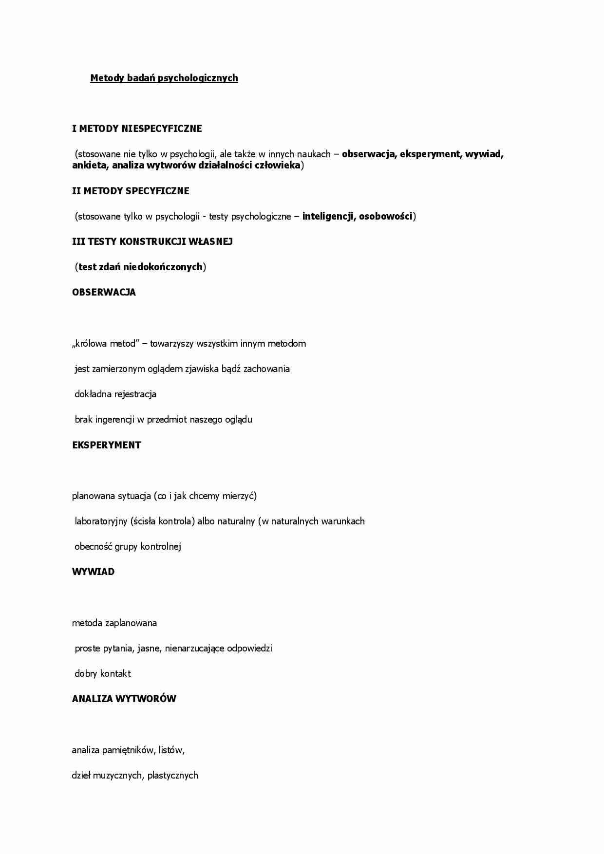 Metody badań psychologicznych - wykład - strona 1