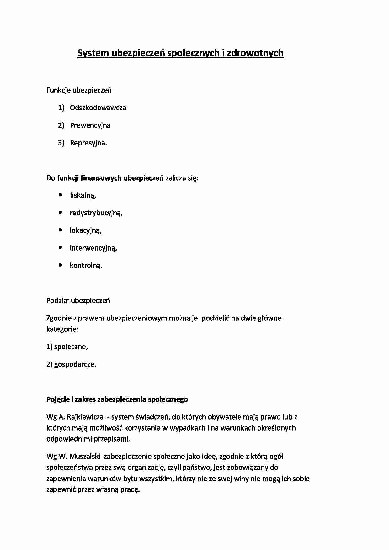 System ubezpieczeń społecznych i zdrowotnych - wykład - strona 1