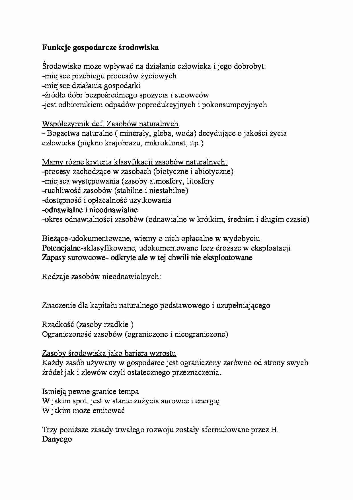 Funkcje gospodarcze środowiska - wykład - strona 1